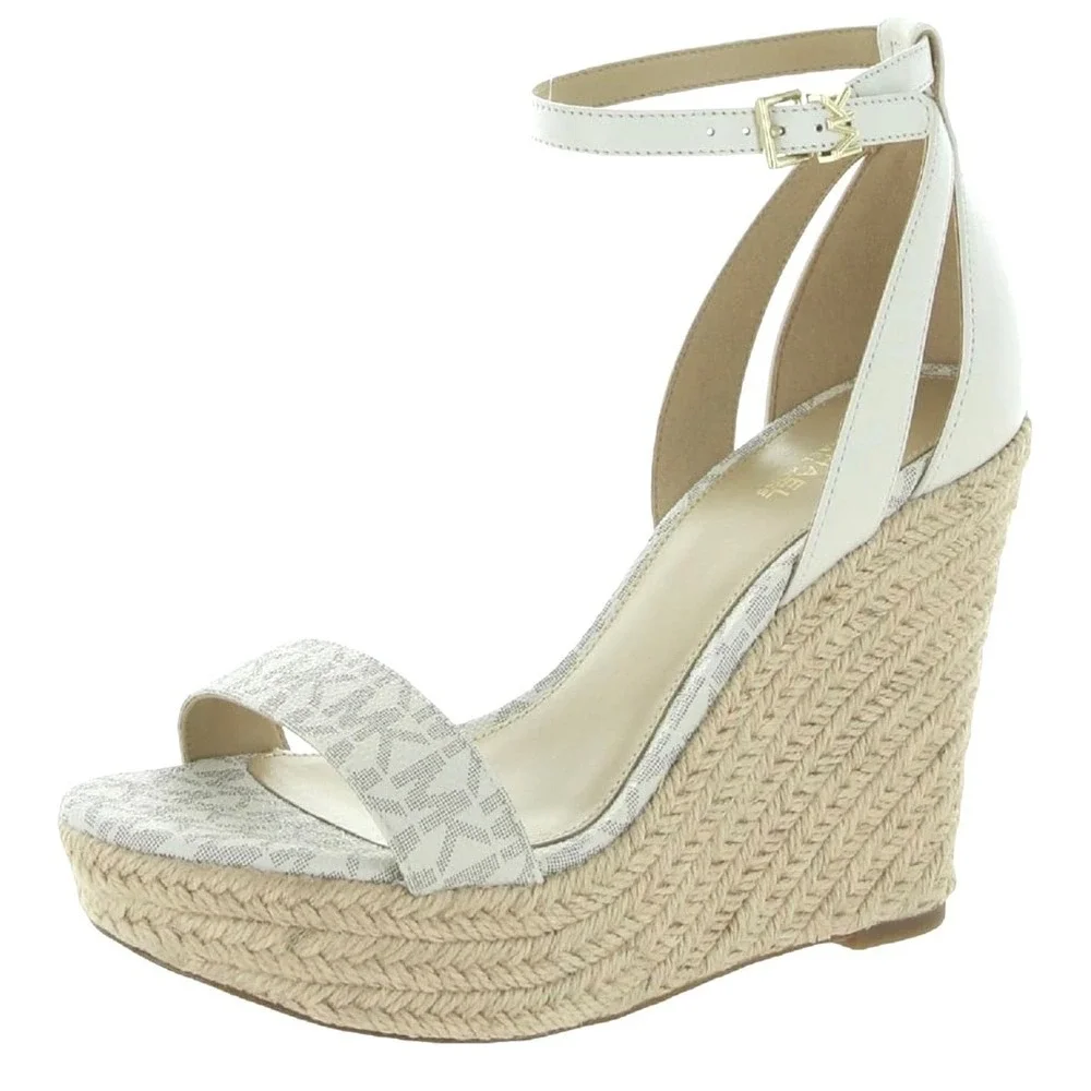 MICHAEL Michael Kors Kimberly Logo and Leather Wedge‎ Espradille Sandals size 7